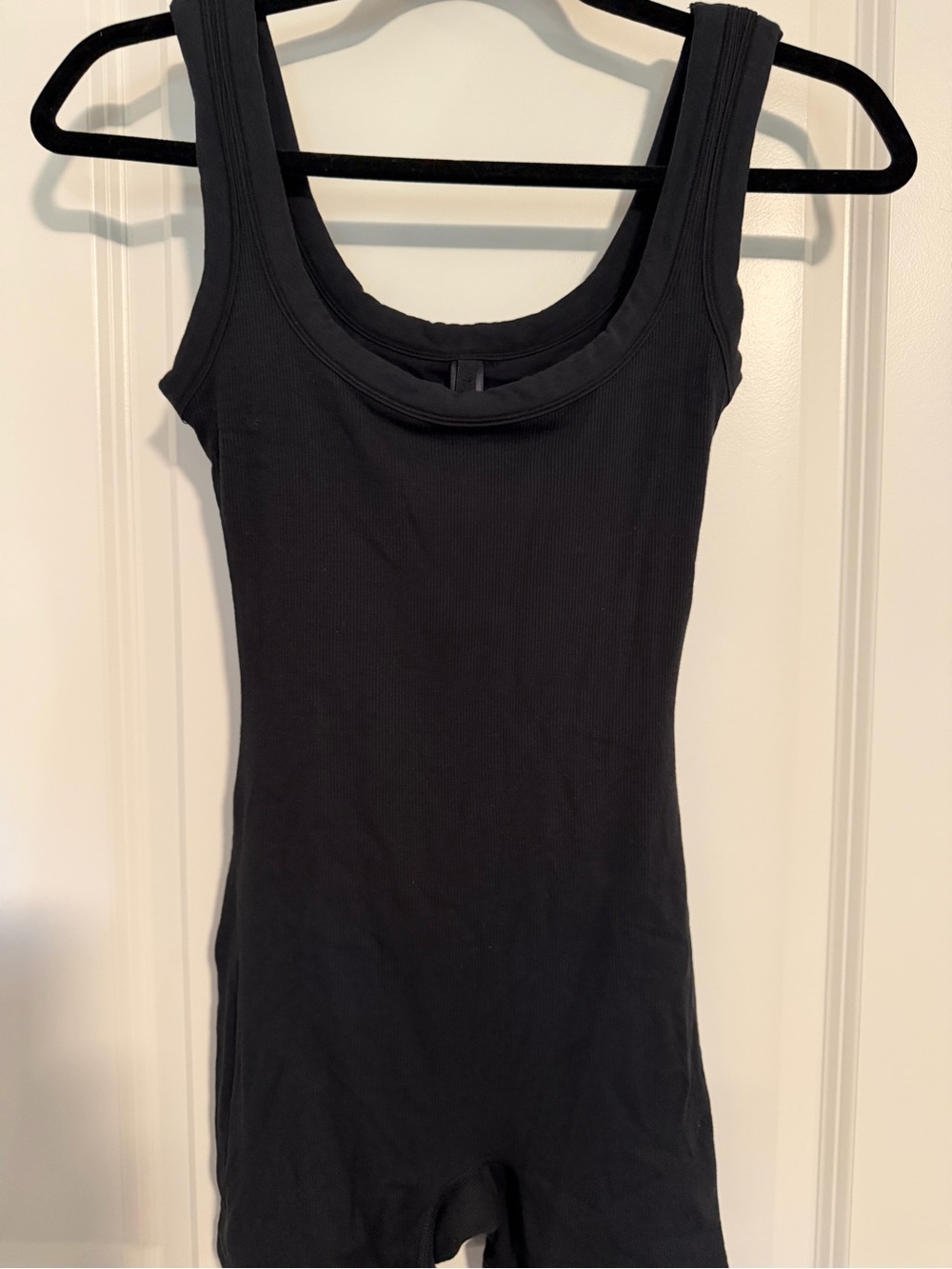 SKIMS Black Ribbed Scoop-Neck romper